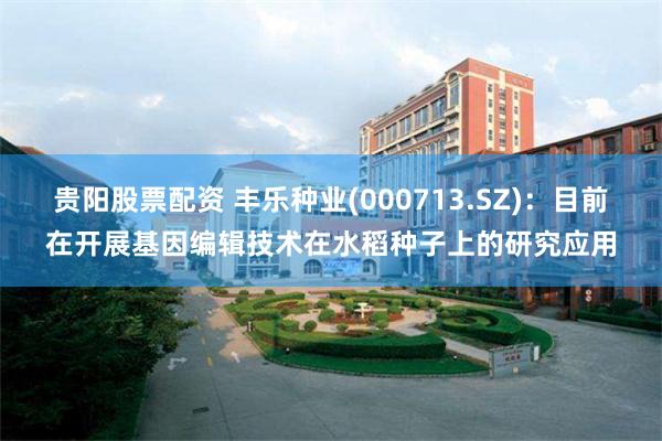 贵阳股票配资 丰乐种业(000713.SZ)：目前在开展基因编辑技术在水稻种子上的研究应用
