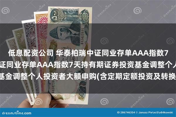 低息配资公司 华泰柏瑞中证同业存单AAA指数7天持有期: 华泰柏瑞中证同业存单AAA指数7天持有期证券投资基金调整个人投资者大额申购(含定期定额投资及转换转入)业务的公告
